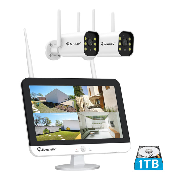 Système de caméras de sécurité extérieures sans fil Jennov avec caméras A61 et moniteur V16 