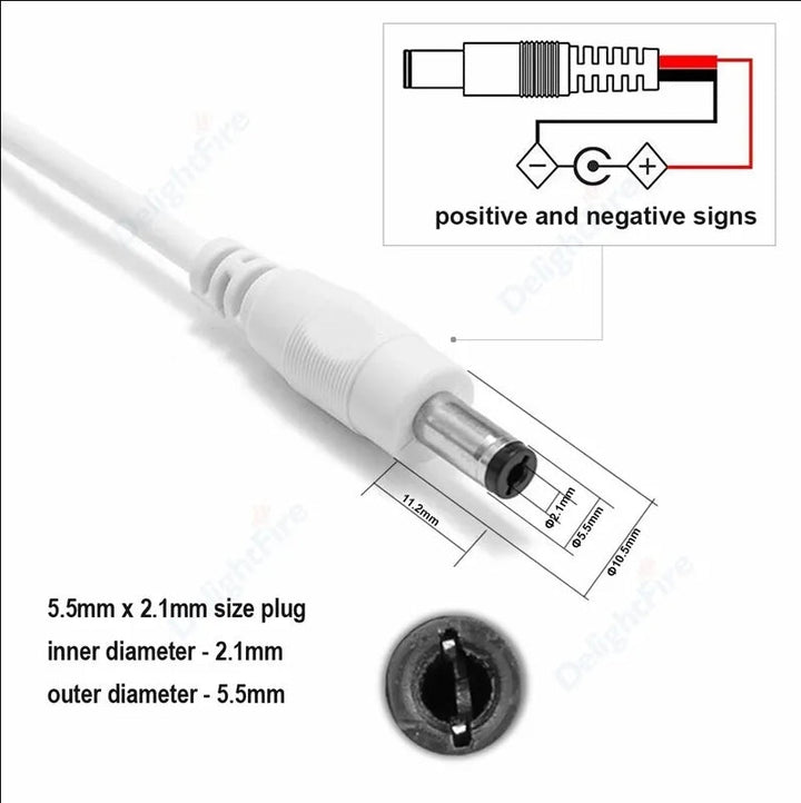 10M DC Power Extension Cable 5.5mm x 2.1mm Male Female Cord 20AWG 12V For CCTV - Jennov