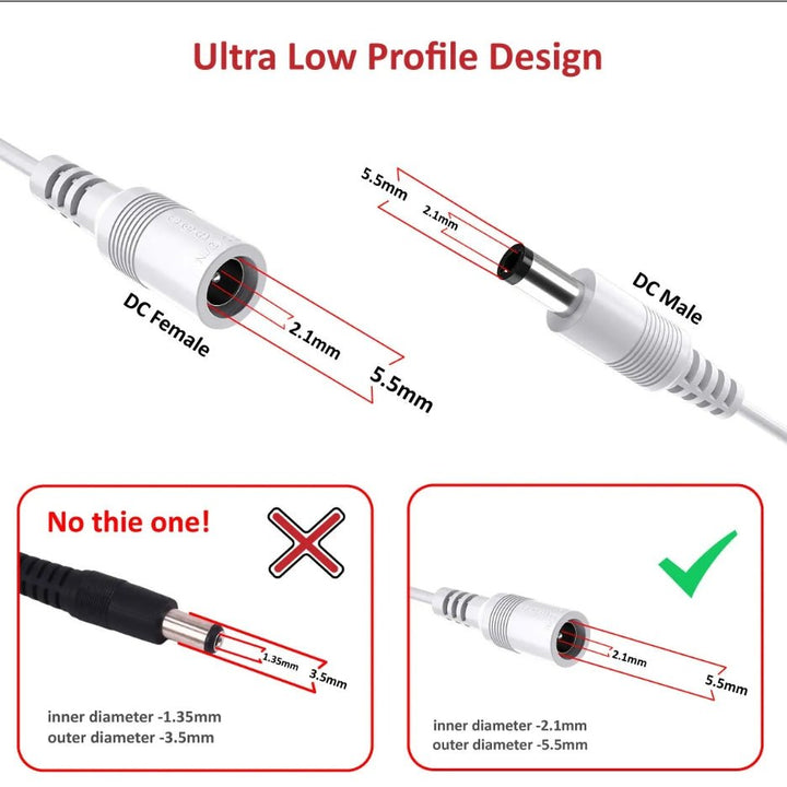 10M DC Power Extension Cable 5.5mm x 2.1mm Male Female Cord 20AWG 12V For CCTV - Jennov