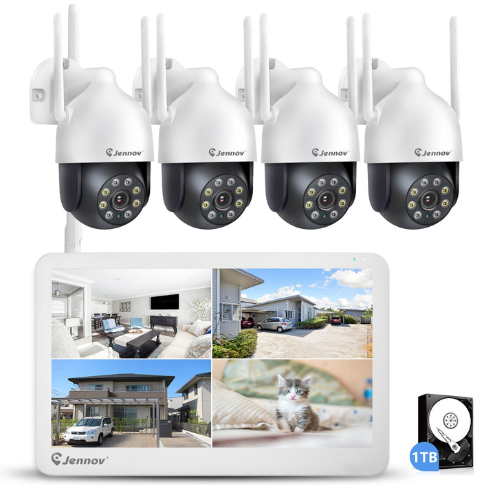 2K Dual Lens Wireless Outdoor Security Camera System with 10" Monitor PTZ Security Cameras - Jennov