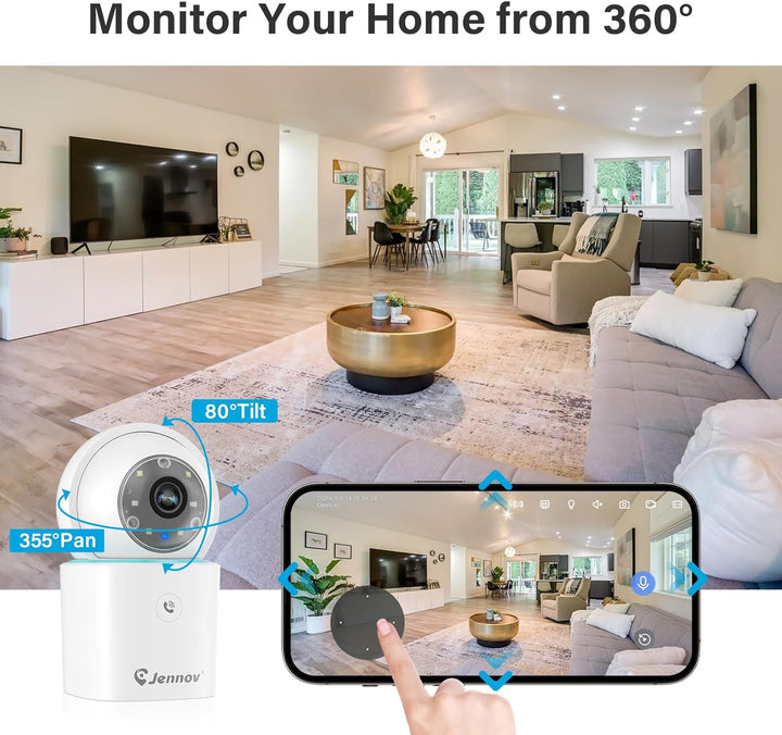 2K Indoor Cameras,360° Pan/Tilt Pet Dog Camera,2.4Ghz WiFi Camera Monitor for Baby - Jennov