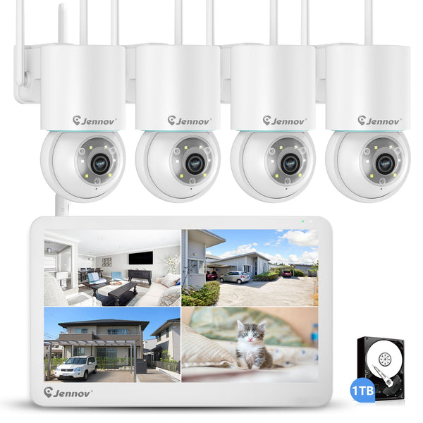 2K Wireless Outdoor Security Camera System with Monitor | Dual Lens PTZ Security Cameras, - Jennov