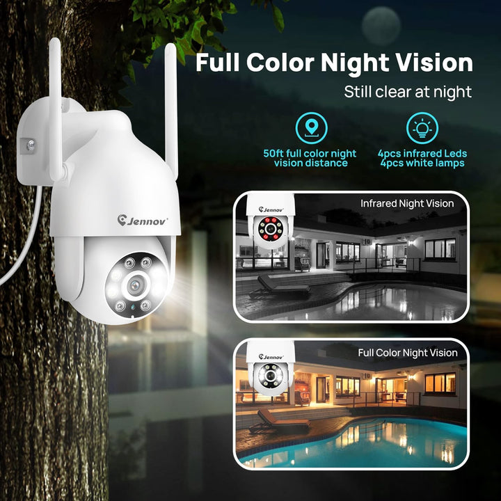 2K Wireless Security Camera, PTZ Outdoor 360°View,Auto Tracking,Spotligt,Night Vision - Jennov