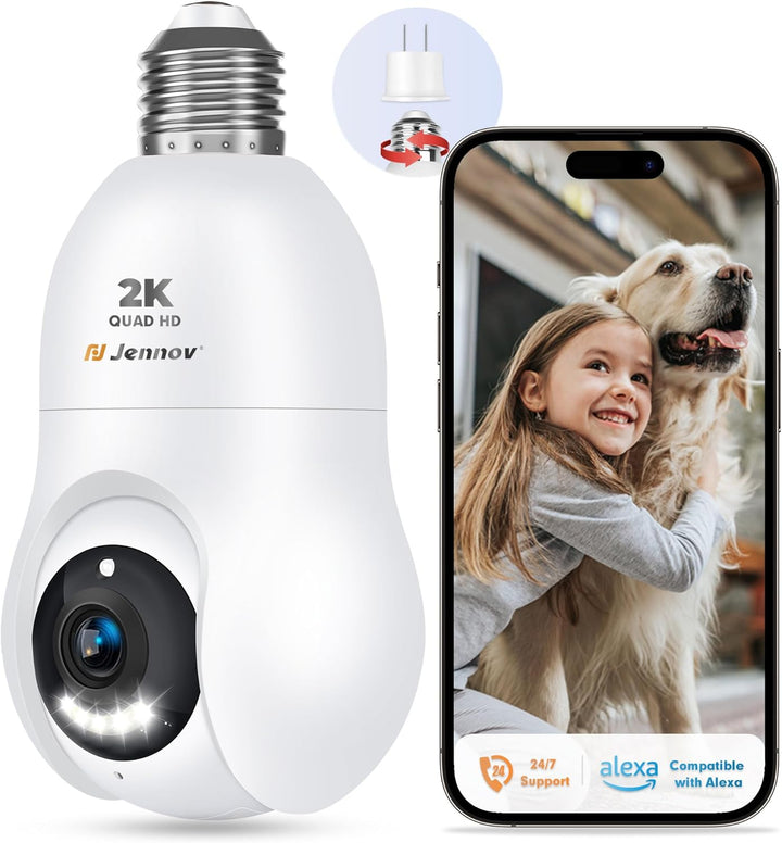 2K/3MP Light Bulb Security Camera, 2.4Ghz Wi - Fi Security Camera - Jennov