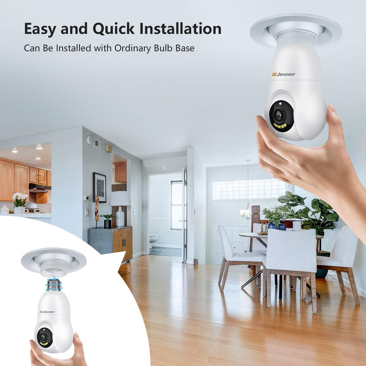 2K/3MP Light Bulb Security Camera, 2.4Ghz Wi - Fi Security Camera - Jennov