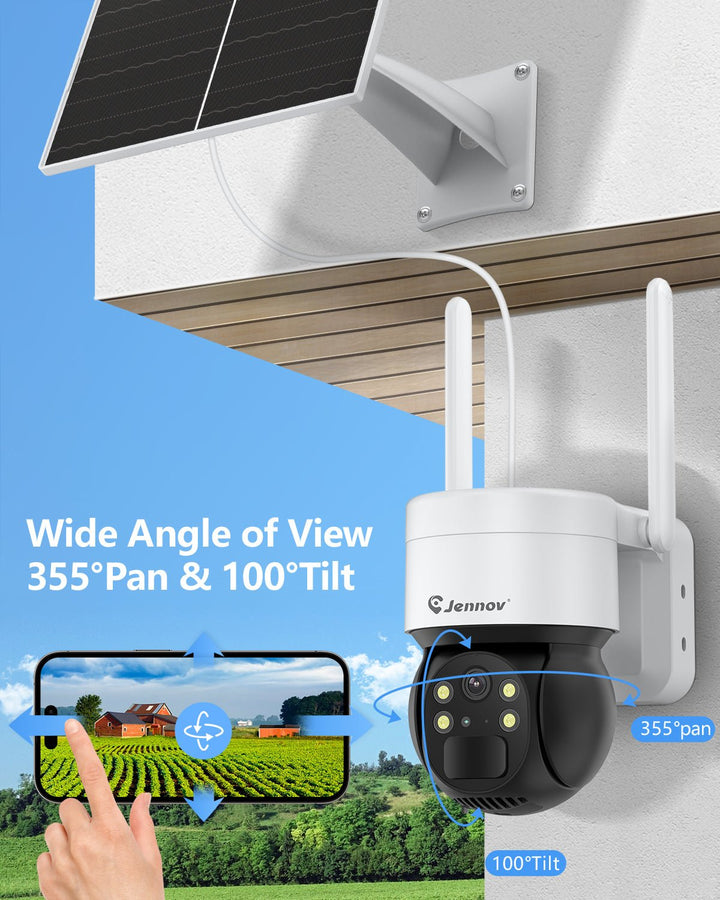 4G/3G LTE Wireless Outdoor Solar Surveillance Camera with SIM Card, 2K HD PTZ IP Camera - Jennov