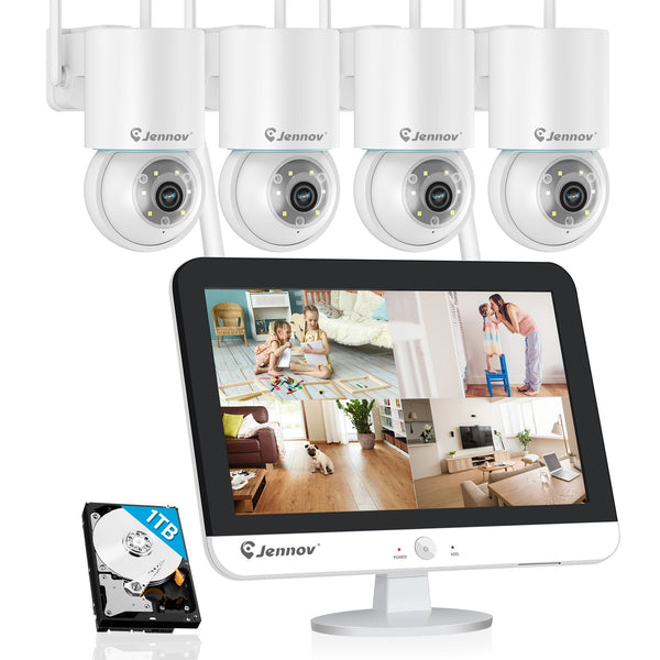 Home Wireless Security Camera System with LCD Monitor, 2 - Way Audio,Auto Tracking - Jennov