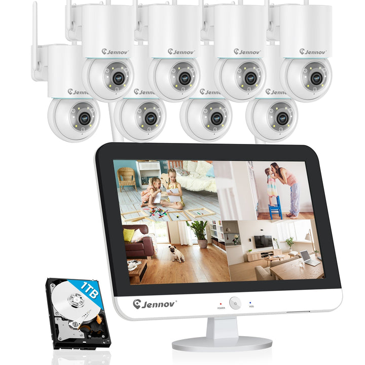 Home Wireless Security Camera System with LCD Monitor, 2 - Way Audio,Auto Tracking - Jennov