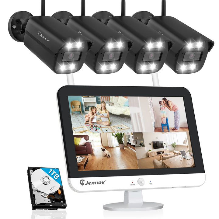 Home Wireless Security Camera System with LCD Monitor Outdoor,Night Vision,24/7 Record - Jennov