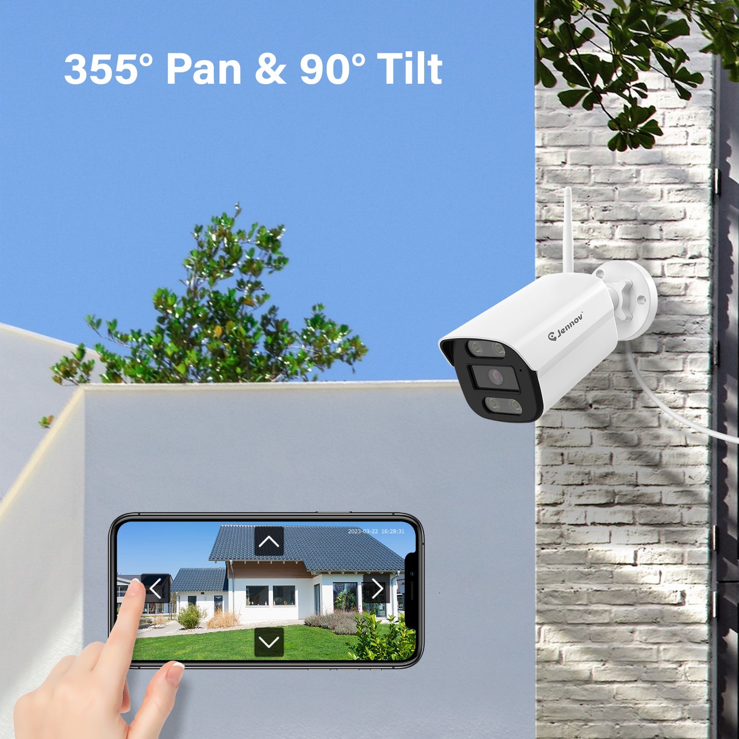 Jennov 防犯カメラ 屋外 355°パン 90°チルト 監視カメラ Outdoor WiFi AI Human Detected Security Camera System with