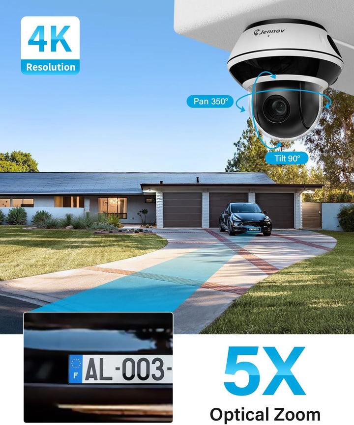 Jennov S25 4K PoE Camera Outdoor, 5X Zoom, PTZ, Human Vehicle Detection - Jennov