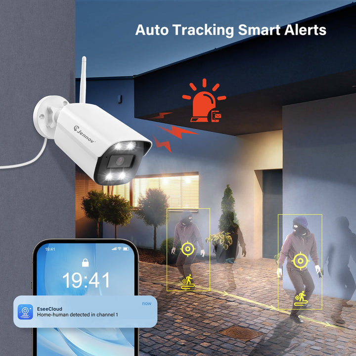 Outdoor WiFi AI Human Detected Security Camera System with Surveillance NVR Kits - Jennov