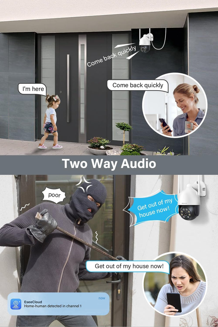 Outdoor WiFi Surveillance Camera, 2 - Way Audio, Spotlight Alarm, Color Night Vision - Jennov