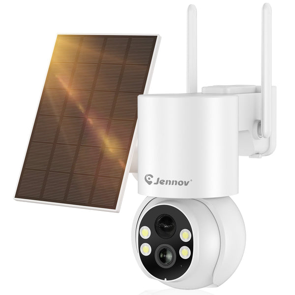 Solar Security Camera Outdoor Wireless, 2K 360° View Battery Powered WiFi CCTV Camera - Jennov