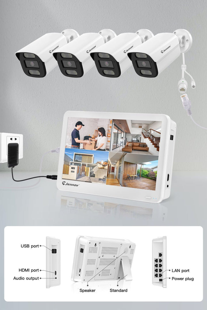 Wireless PTZ Security Camera System with Monitor, 10x Mixed Zoom, Human Detection - Jennov