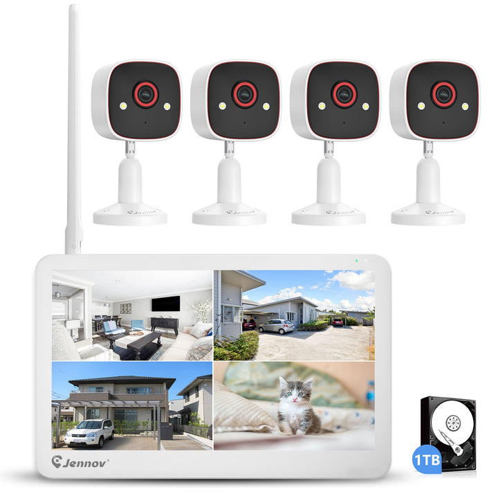 Wireless Security Camera System Outdoor with Monitor 2K Dual Lens PTZ Security Cameras - Jennov